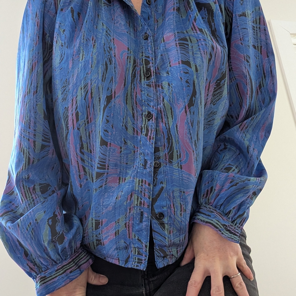 Elegant Blue and Purple Women's Blouse